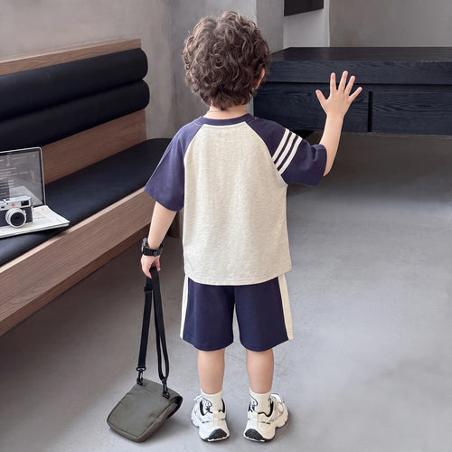 Boys Navy Blue Embroidered Raglan Sleeve T-Shirt With Shorts Sets 2 pc. Sets