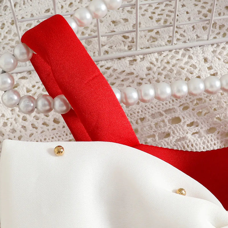 Girls Red Sleeveless Fit & Flare Party Wear Dress With Embellished Bow Applique Party Dresses