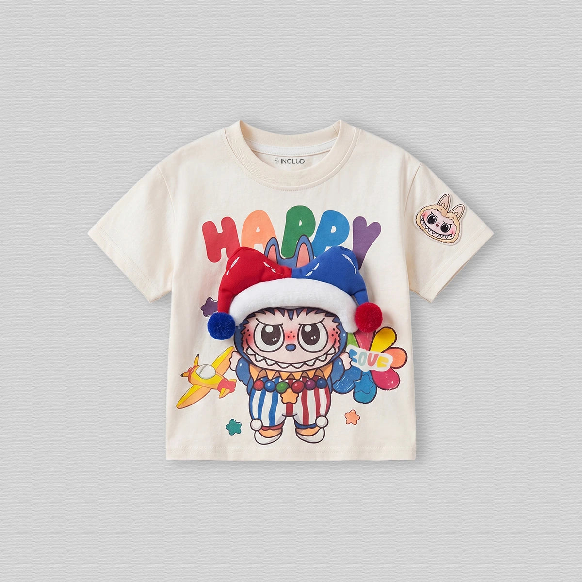 Girls Cream Clown Print Short Sleeve T-Shirt Tshirts Cream 1-2 Y