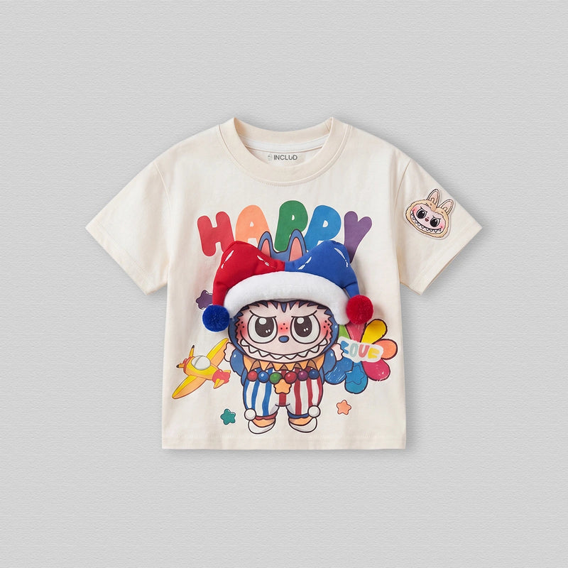Girls Cream Clown Print Short Sleeve T-Shirt Tshirts Cream 1-2 Y