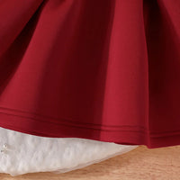 Girls Flower Appliqued Top With Red Pleated Skirt Sets Sets