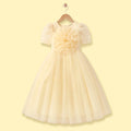 Girls Yellow Floral Applique Puff Sleeve Fit & Flare Party Dress Party Dresses Yellow 1-2 Y