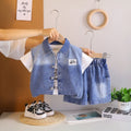Boys Dark Blue Light Wash Denim Vest With Short Sleeve T-Shirt And Denim Shorts Sets 3 pc. Sets Dark Blue 1-2 Y