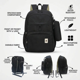 Kids Black Multi-Compartment School Backpack with Side Pouch Trending Accessories
