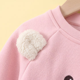 Girls Pink Graphic Sweatshirt With Striped Pants Sets Sets