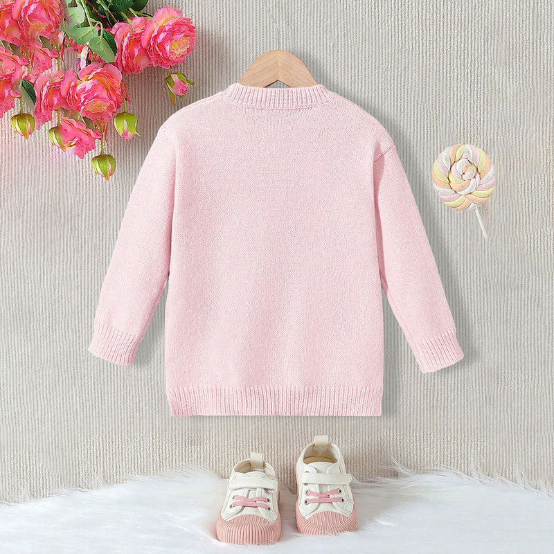Girls Pink Star Sequins Full Sleeves Pullover Sweaters & Cardigans