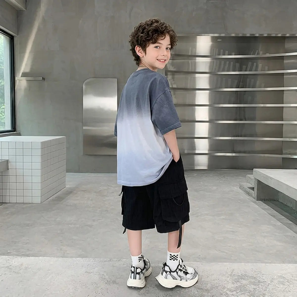 Boys Purple Ombre Print T-Shirt With Shorts Sets 81bbbecb-69dc-4145-b158-627d1610b986 Sets