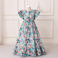 Girls Blue Floral Flutter Sleeves Maxi Dress With Elasticated Waistline Casual Dresses Blue 3-4 Y