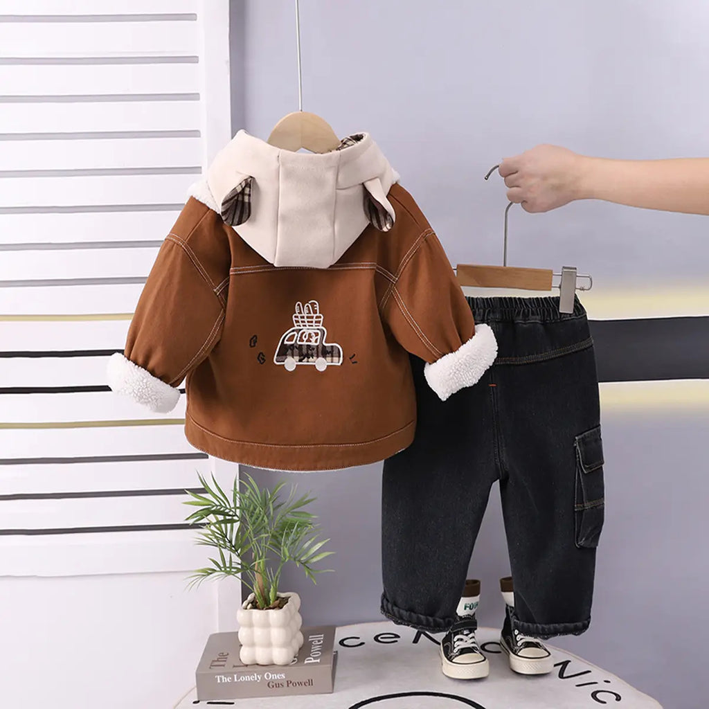 Boys Long Sleeves Light Brown Jacket With Sweatshirt And Pants Sets 3 pc. Sets