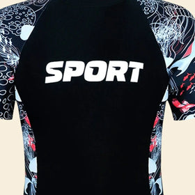 Boys Black Typographic Short Sleeves Swimwear Bodysuit Beachwear