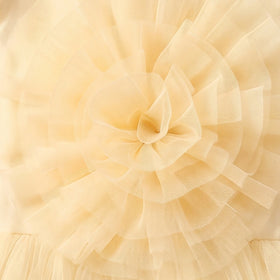 Girls Yellow Floral Applique Puff Sleeve Fit & Flare Party Dress Party Dresses