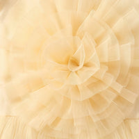Girls Yellow Floral Applique Puff Sleeve Fit & Flare Party Dress Party Dresses