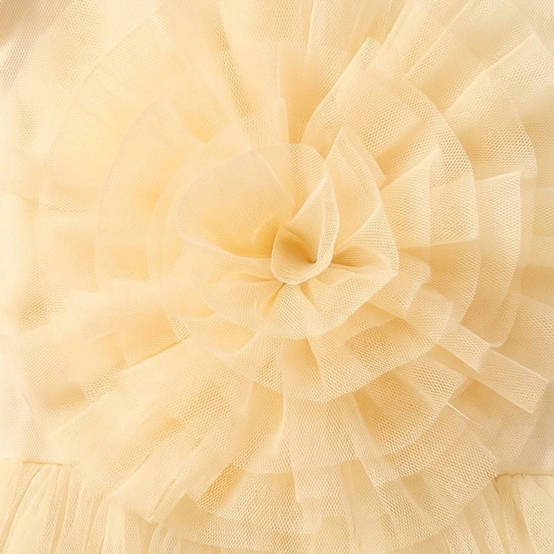 Girls Yellow Floral Applique Puff Sleeve Fit & Flare Party Dress Party Dresses