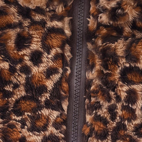 Girls Brown Fleece Leopard Print Sleeveless Jacket Coats & Jackets