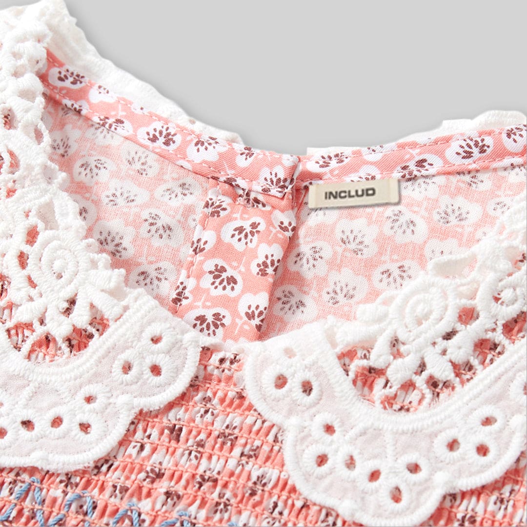 Girls Peter Pan Lace Collar Printed Dress Casual Dresses   