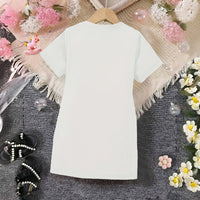 Girls White Heart Print Short Sleeve T-Shirt Dress Casual Dresses