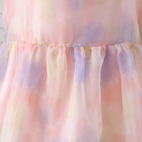 Girls Pink Puff Sleeve Square Neck Balloon Dress Casual Dresses