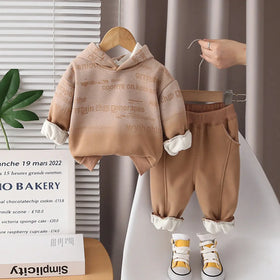 Boys Brown Ombre Printed Hoodie With Jogger Sets Sets Brown 1-2 Y