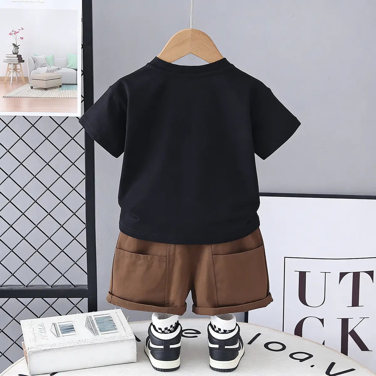 Boys Black Mushroom Graphic T-Shirt With Shorts Sets Sets