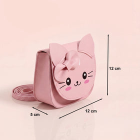 Girls Pink Cat Motif Non Detachable Sling Bag Sling Bags
