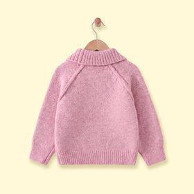 Girls Pink Jacquard Raglan Sleeve Polo Sweater Sweaters & Cardigans