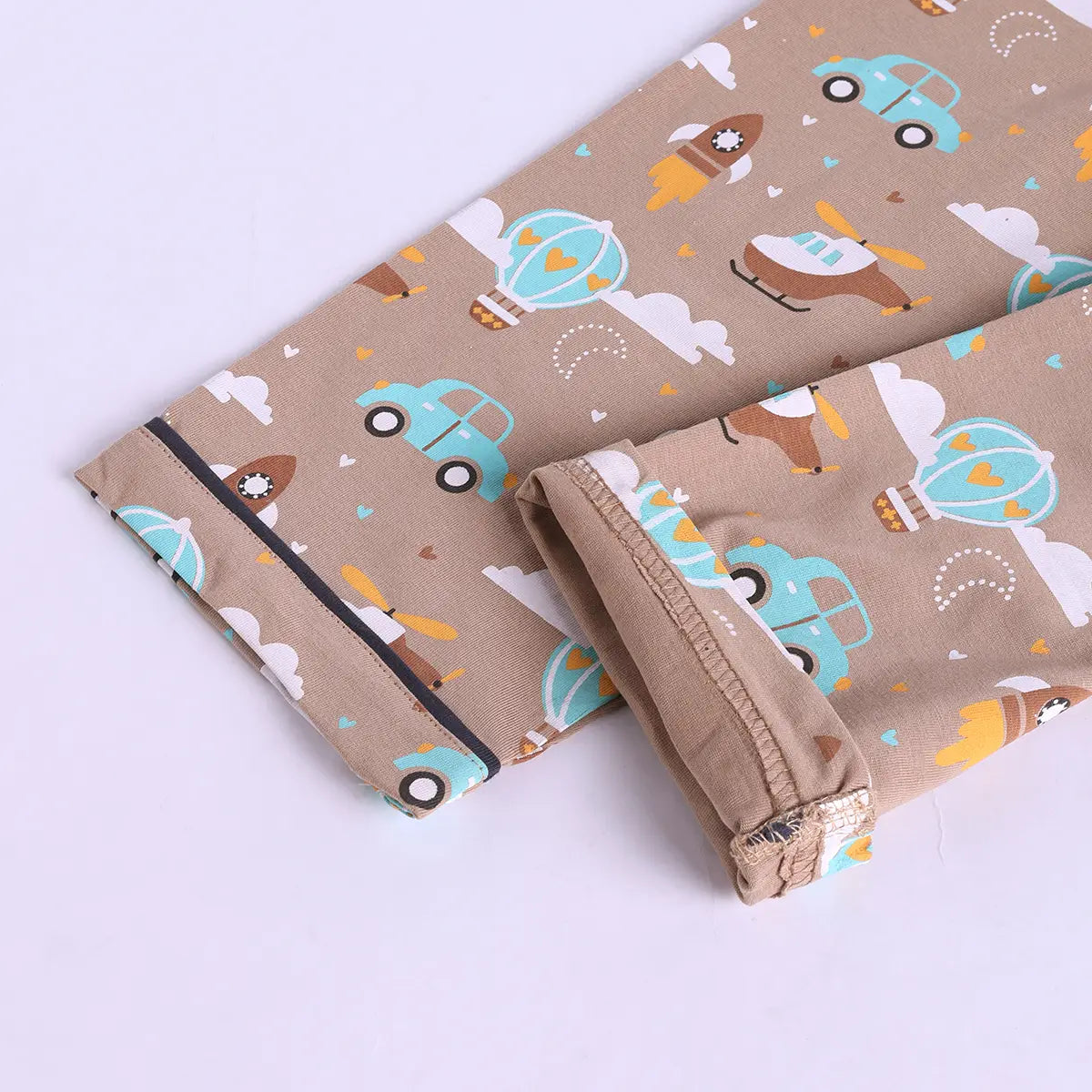 Girls Brown Hot Air Balloon Print Short Sleeve Shirt With Elasticated Pants Sets Sets