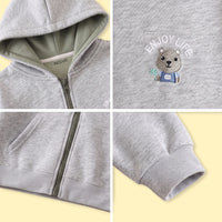 Boys Grey Embroidered Long Sleeve Hooded Jacket Coats & Jackets