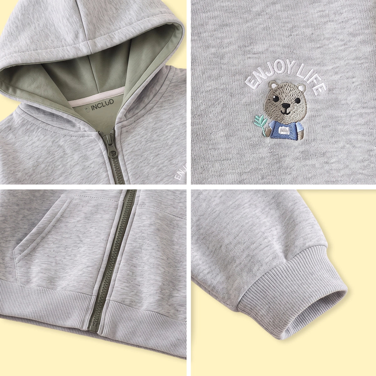 Boys Grey Embroidered Long Sleeve Hooded Jacket Coats & Jackets