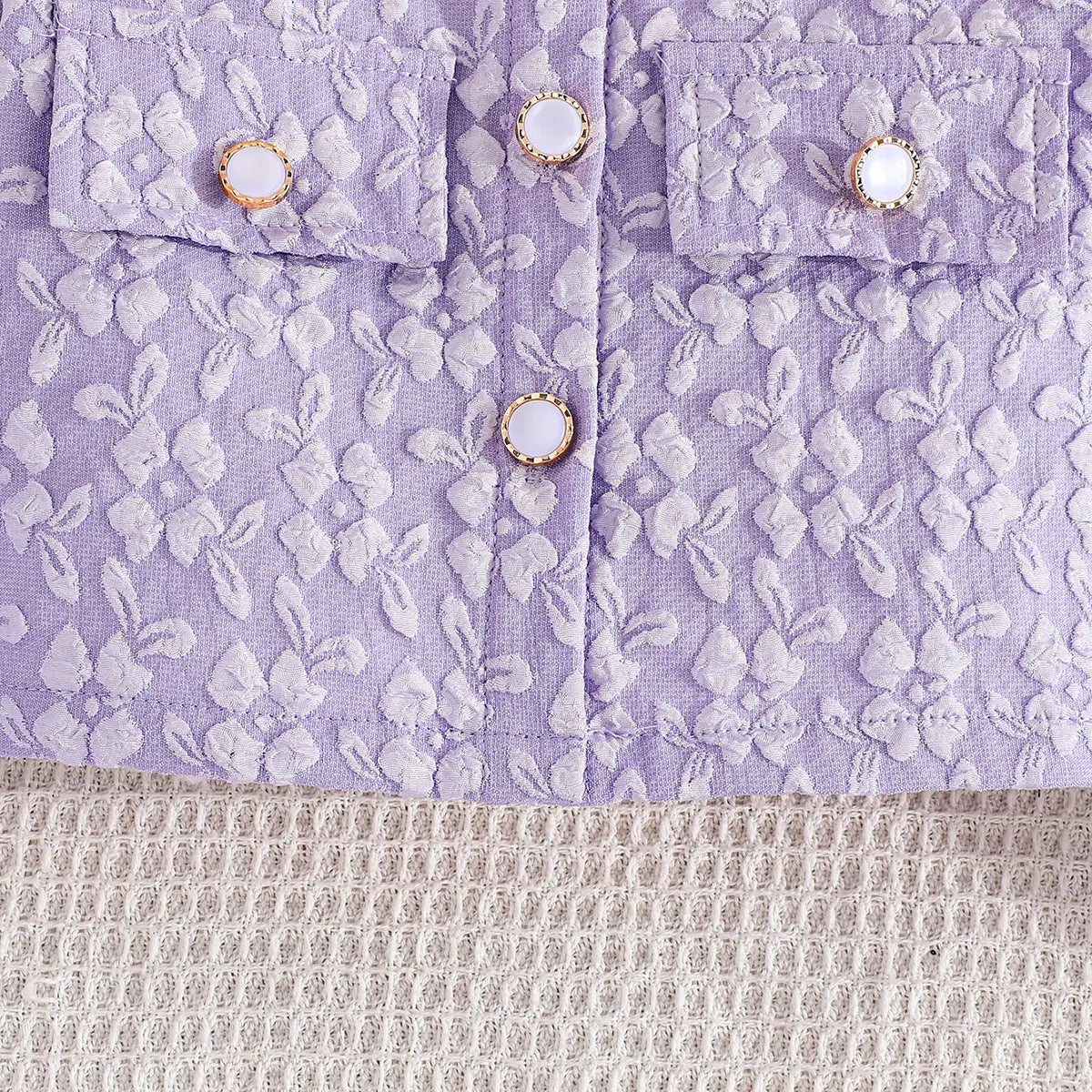 Girls Purple Bow Fit & Flare Dress With Floral Self Design Long Sleeves Crop Jacket Casual Dresses