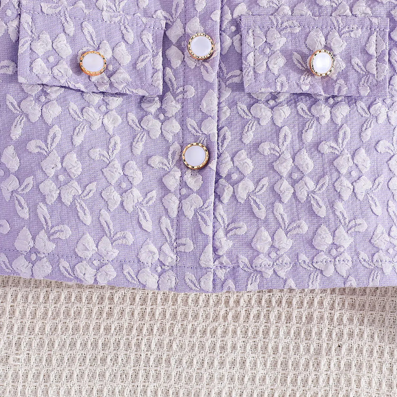 Girls Purple Bow Fit & Flare Dress With Floral Self Design Long Sleeves Crop Jacket Casual Dresses