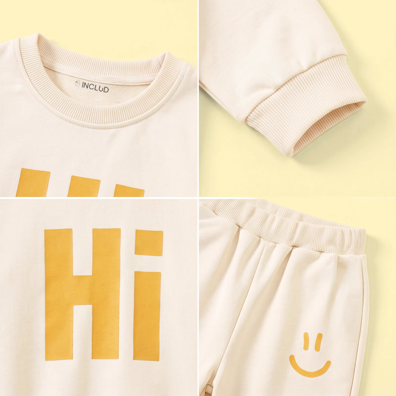 Boys Beige Typographic Sweatshirt & Joggers Co-ord Sets Sets