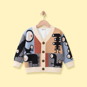 Boys Multicolour Jacquard Long Sleeve Cardigan Sweaters & Cardigans Multicolor 1-2 Y