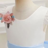 Girls White Floral Print Flutter Sleeve Fit & Flare Party Wear Dress Party Dresses