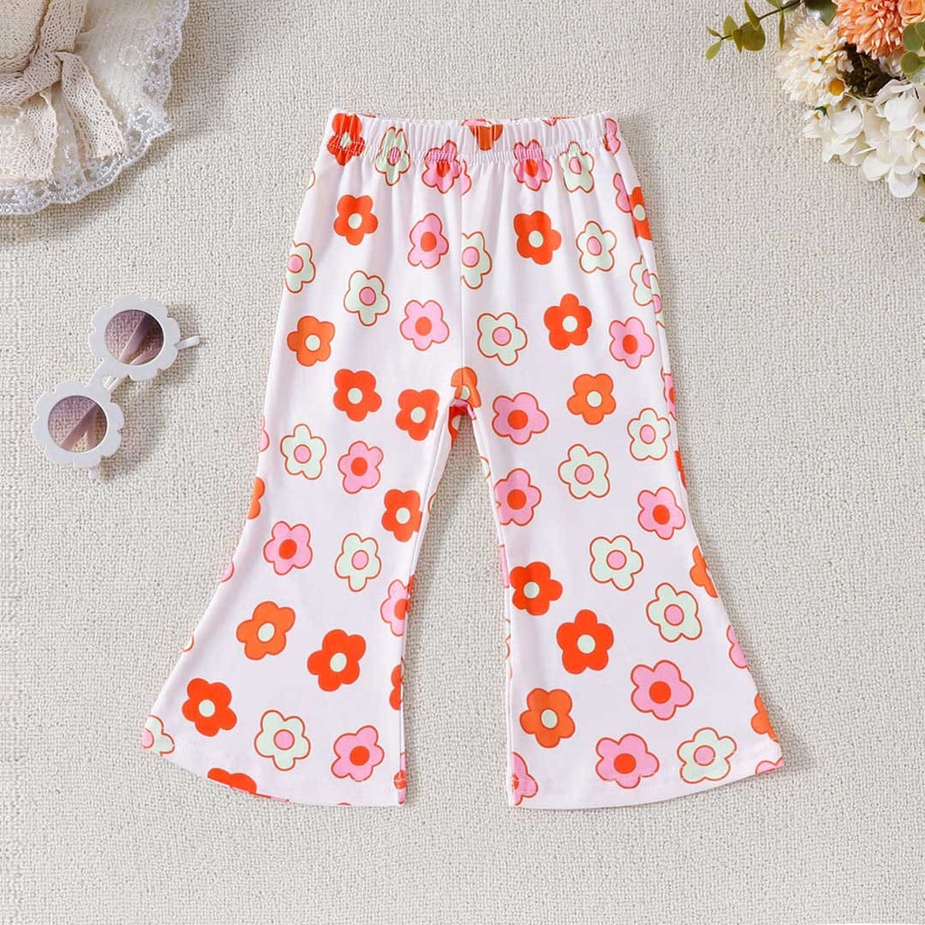 Girls Floral Printed Crop Top With Pants Set Sets   
