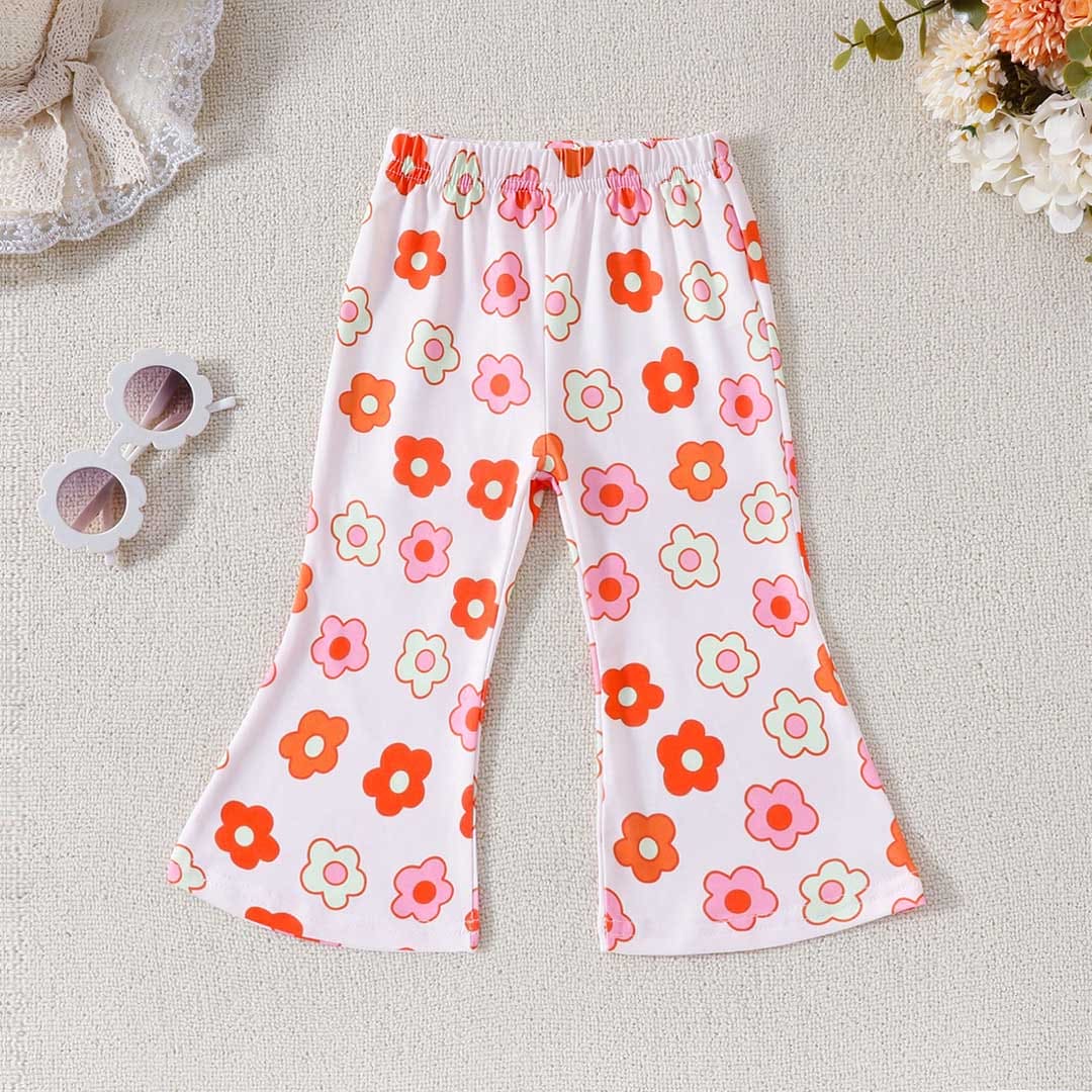 Girls Floral Printed Crop Top With Pants Set Sets   