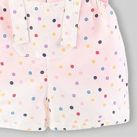 Girls Pink Round Neck Sleeveless Top With Polka Dot Dungaree Sets Sets