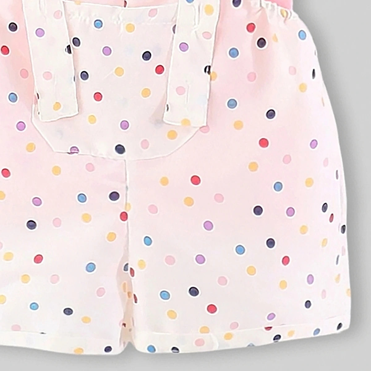 Girls Pink Round Neck Sleeveless Top With Polka Dot Dungaree Sets Sets