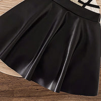 Girls Off White Bow Applique Round Neck Top With Faux Leather Skirt Sets 2 pc. Sets
