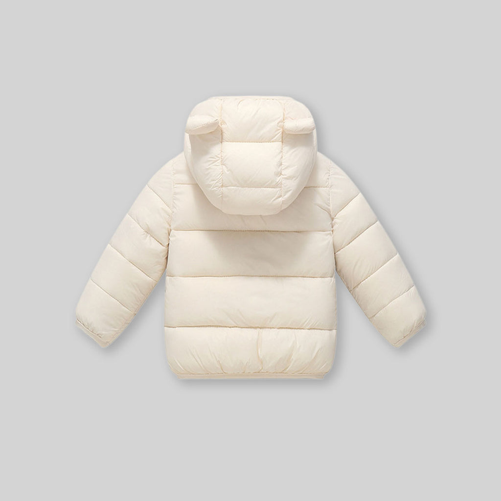 Boys Apricot Solid Front Zipper Hooded Puffer Jacket Coats & Jackets