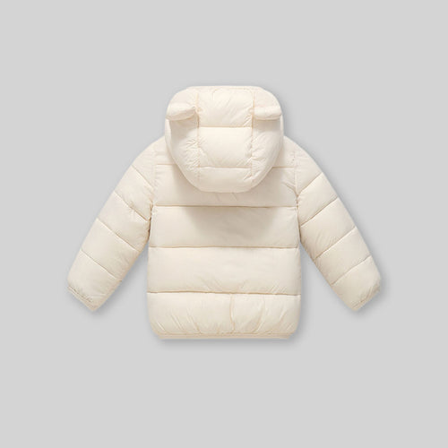 Boys Apricot Solid Front Zipper Hooded Puffer Jacket Coats & Jackets