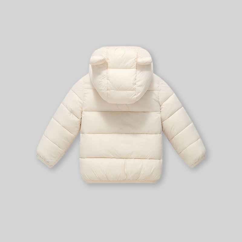 Boys Apricot Solid Front Zipper Hooded Puffer Jacket Coats & Jackets