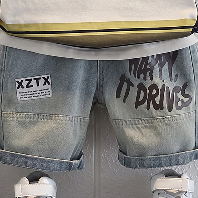 Boys Multicolour Typography print Short Sleeve T-Shirt With Denim Shorts Sets 2 pc. Sets