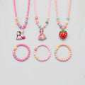 Pack Of 3 Girls Multicolour Strawberry & Princess Beaded Necklace & Bracelet Sets Necklace and Bracelet Multicolor Onesize