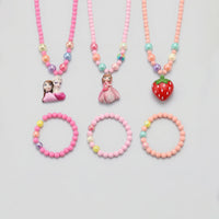 Pack Of 3 Girls Multicolour Strawberry & Princess Beaded Necklace & Bracelet Sets Necklace and Bracelet Multicolor Onesize
