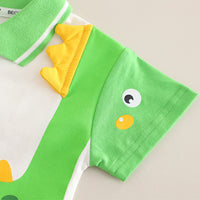 Boys Green Dinosaur Printed Polo T-Shirt With Denim Shorts Set 2 pc. Sets