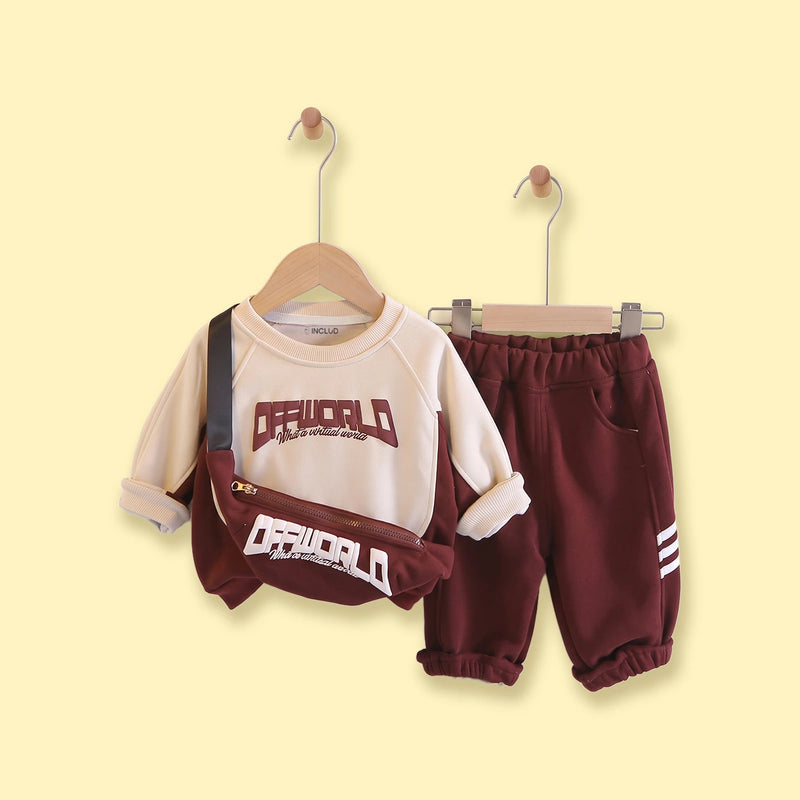 Boys Typographic Sweatshirt With Maroon Joggers Sets Sets Maroon 1-2 Y