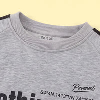 Boys Grey Typographic Printed Sweatshirt With Pants Set Sets