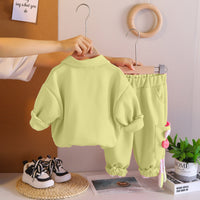 Girls Green Solid Polo Neck Sweatshirt With Joggers Co-ord Set 2 pc. Sets