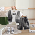 Boys Attached Waistcoat T-Shirt With Black Abstract Printed Shorts Set 2 pc. Sets Black 1-2 Y