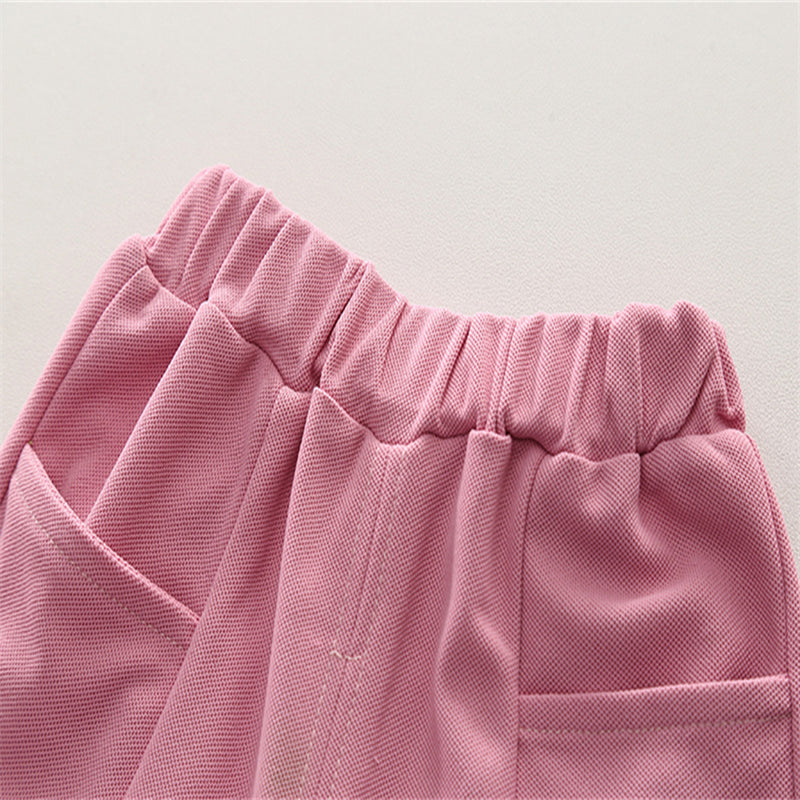 Boys Pink V-Neck Short Sleeve T-Shirt With Elasticated Shorts Set Sets